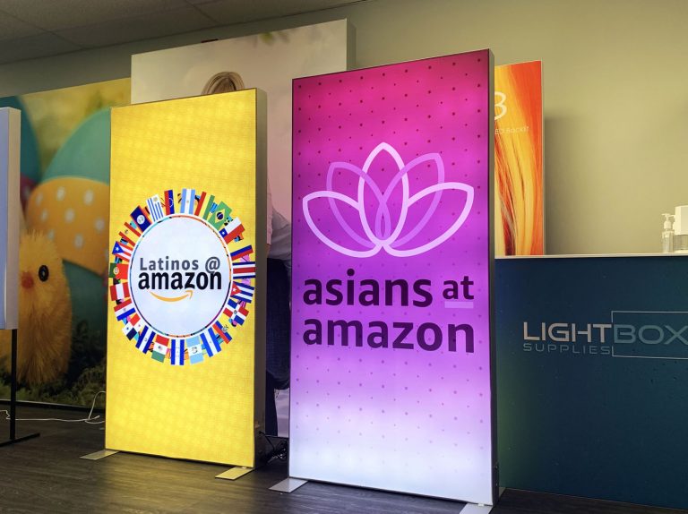 LED Lightbox signs featuring advertisements for amazon