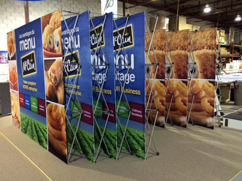 Various fabric pop-ups lined up next to each other